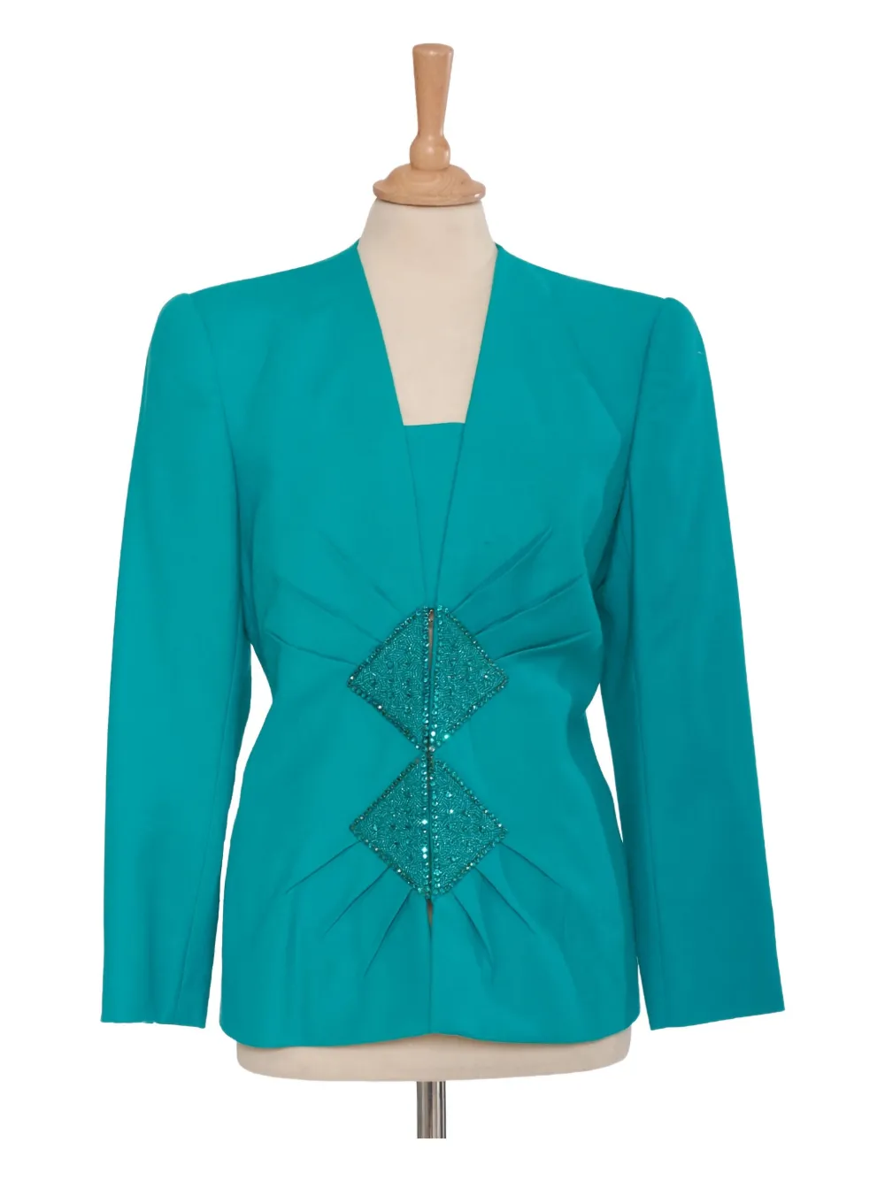 Pre-owned Vintage  Embroidered Wool Suit In Green