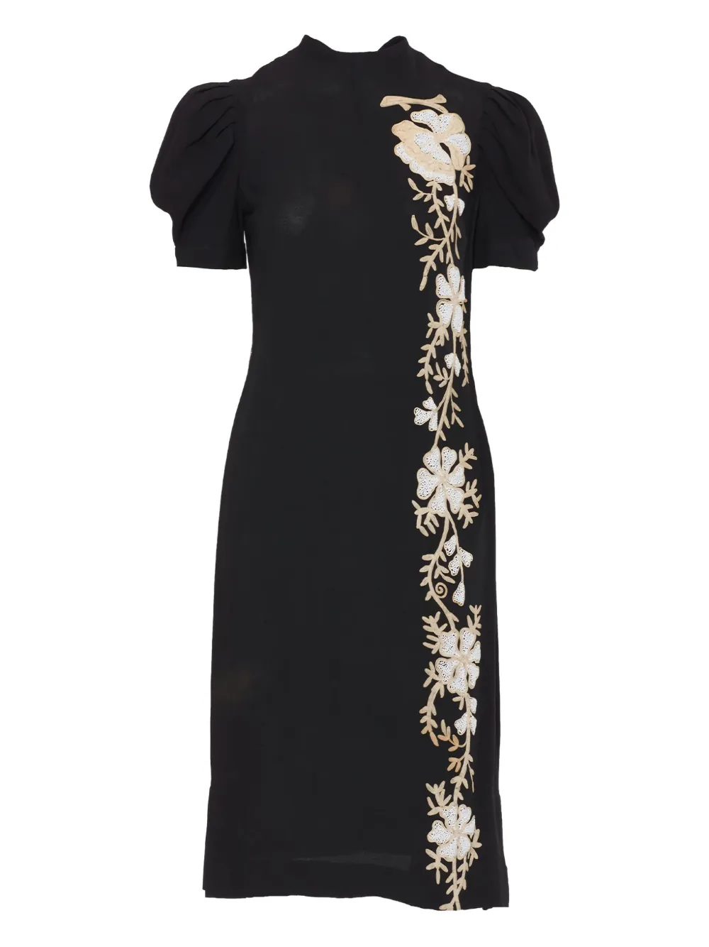Vintage robe mi-longue pre-owned à fleurs brodées (années 1940) | noir | Image 1