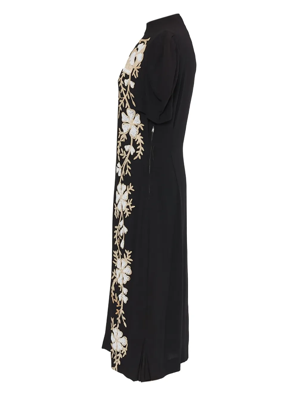 Vintage 1940s pre-owned midi-jurk met geborduurde bloemen en kralen - Zwart