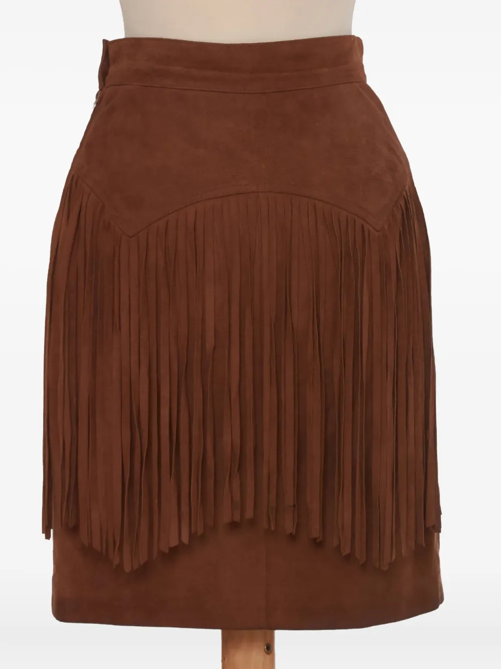 Vintage fringed suede midi skirt - Bruin