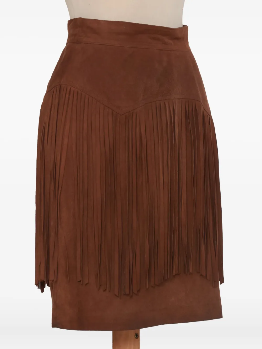 Pre-owned Vintage Fringed Suede Midi Skirt