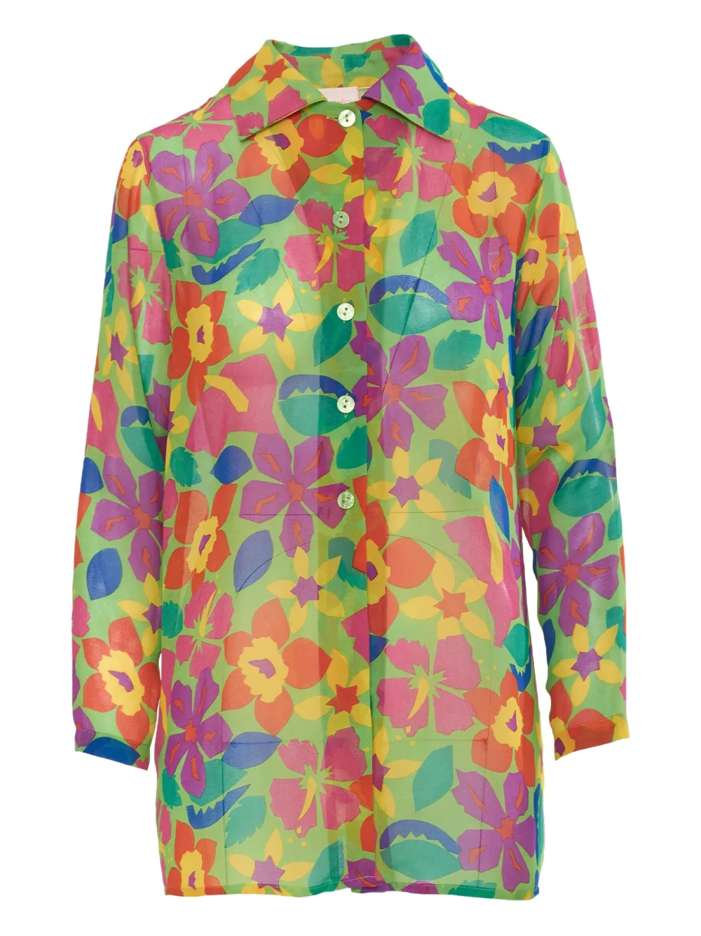 Pre-owned Byblos Floral-print Semi-sheer Shirt