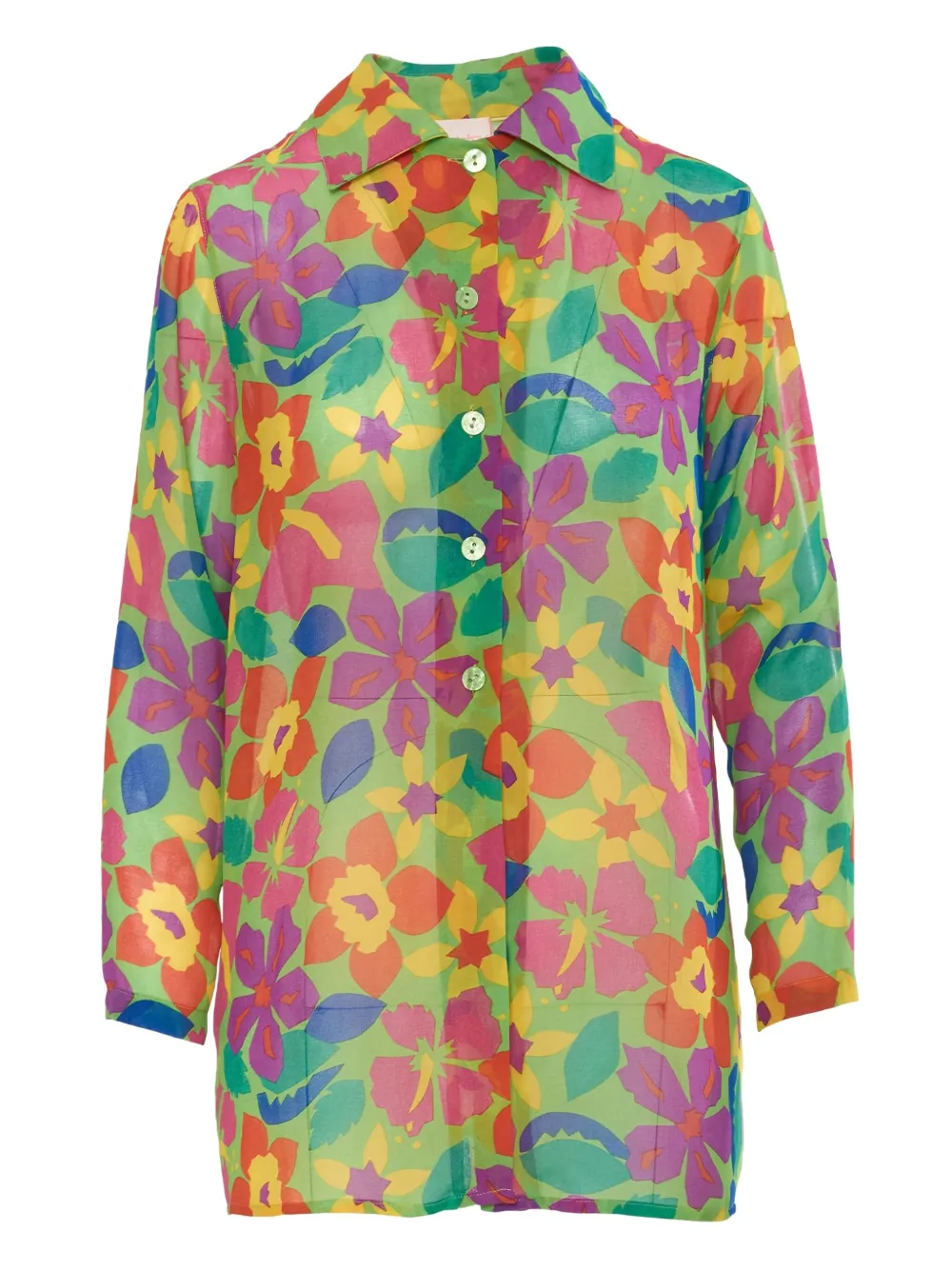 byblos pre-owned floral-print semi-sheer shirt - Verde