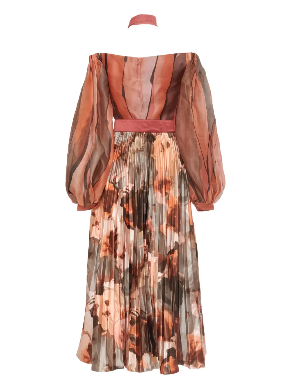 Andrè Laug Vintage floral-print pleated maxi dress - Oranje