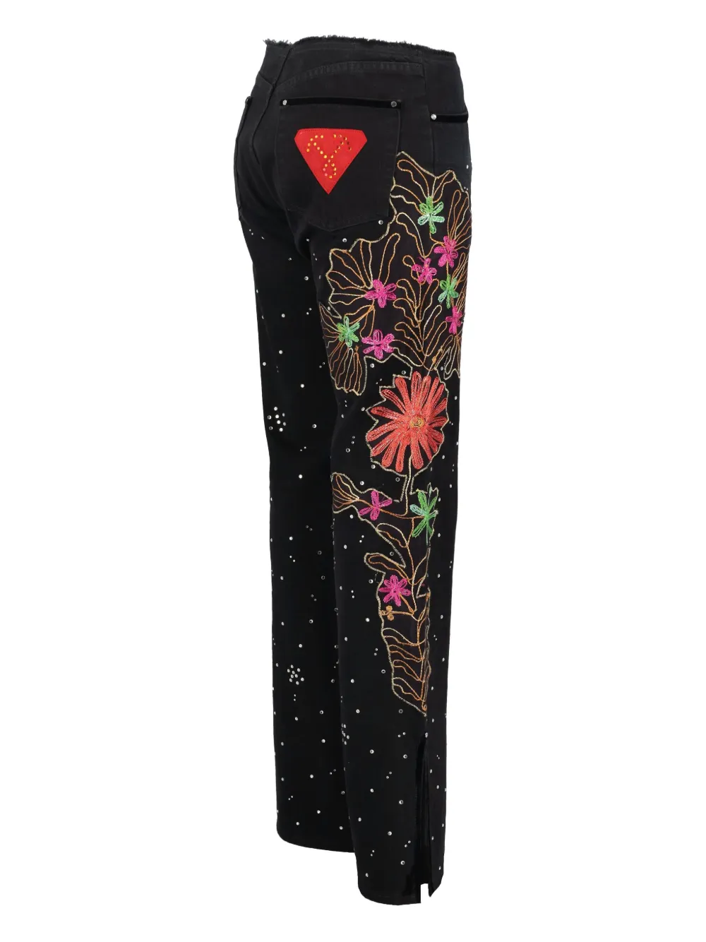 Pre-owned Voyage Et Cie Embroidered Rhinestone Jeans In Black