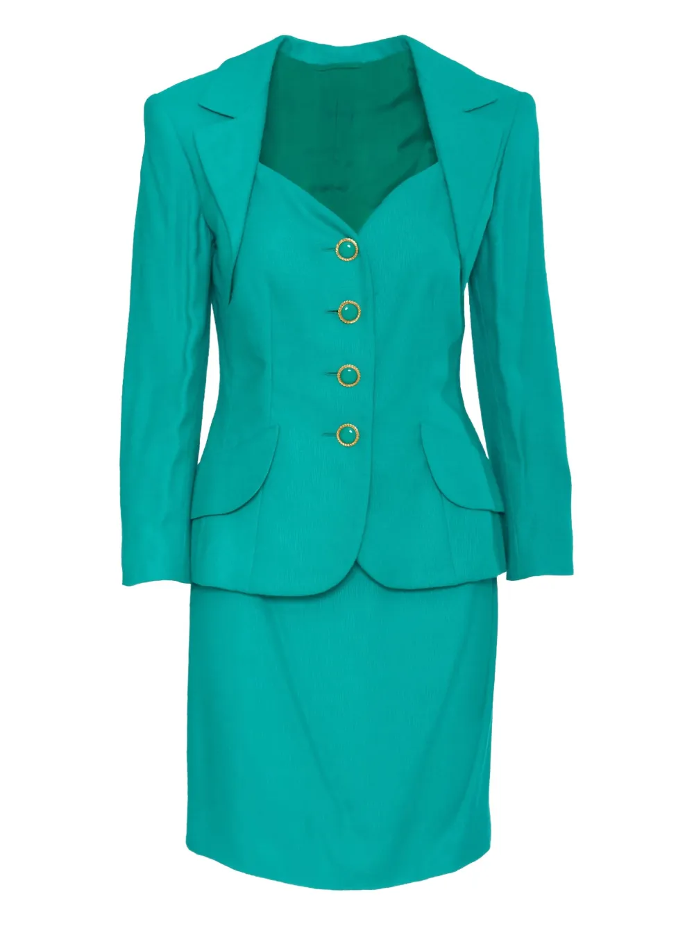 Vintage ensemble haut-jupe en lin | vert | Image 1
