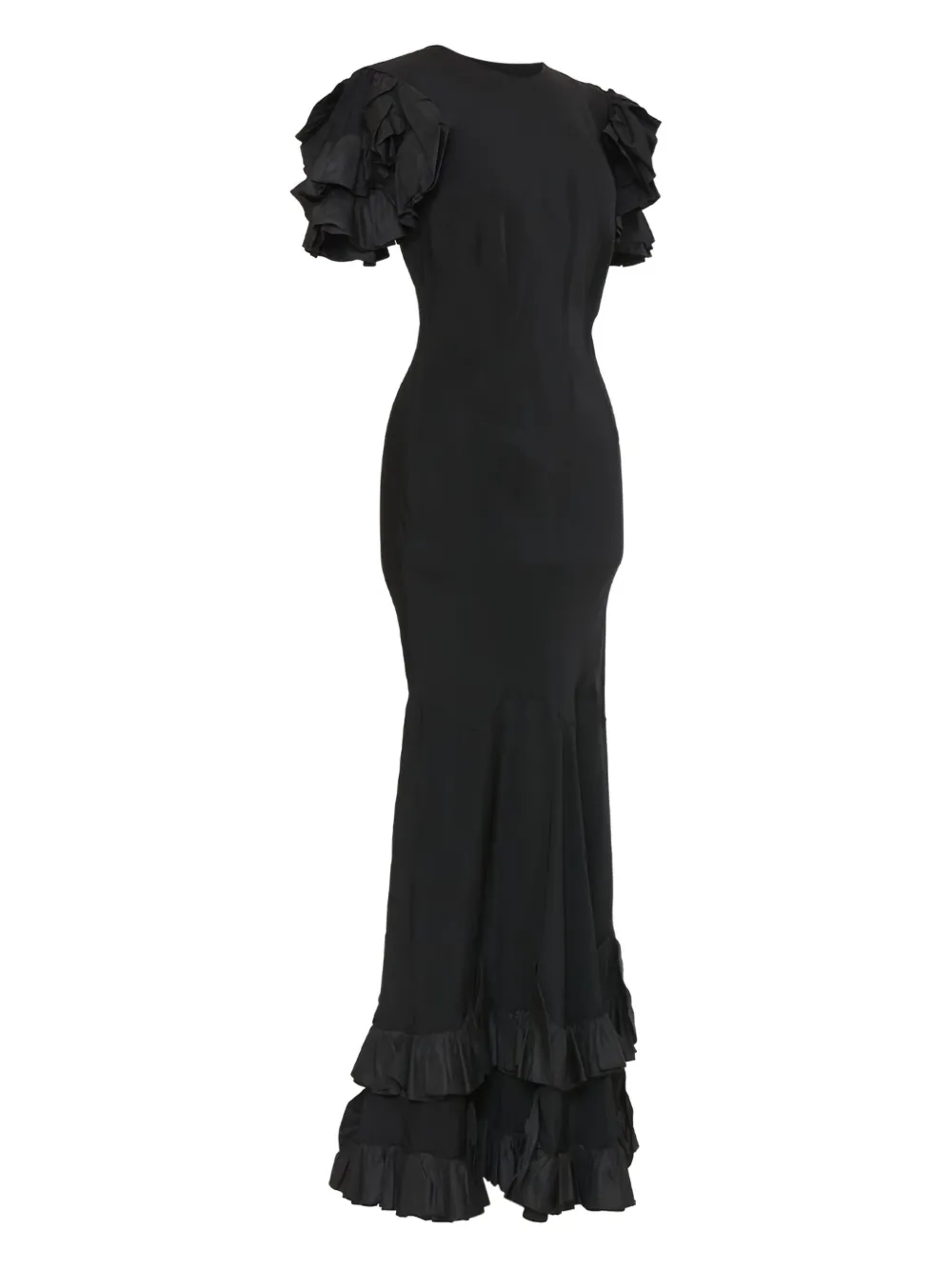 Vintage Maxi-jurk met ruches - Zwart