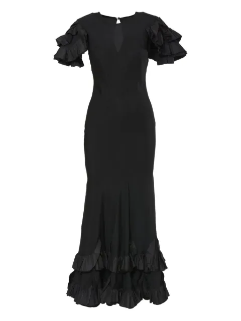 Vintage pre-owned ruffled-sleeves maxi dress