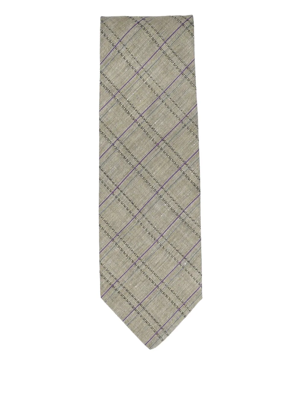 Pre-owned Vintage Check-pattern Tie In Gray