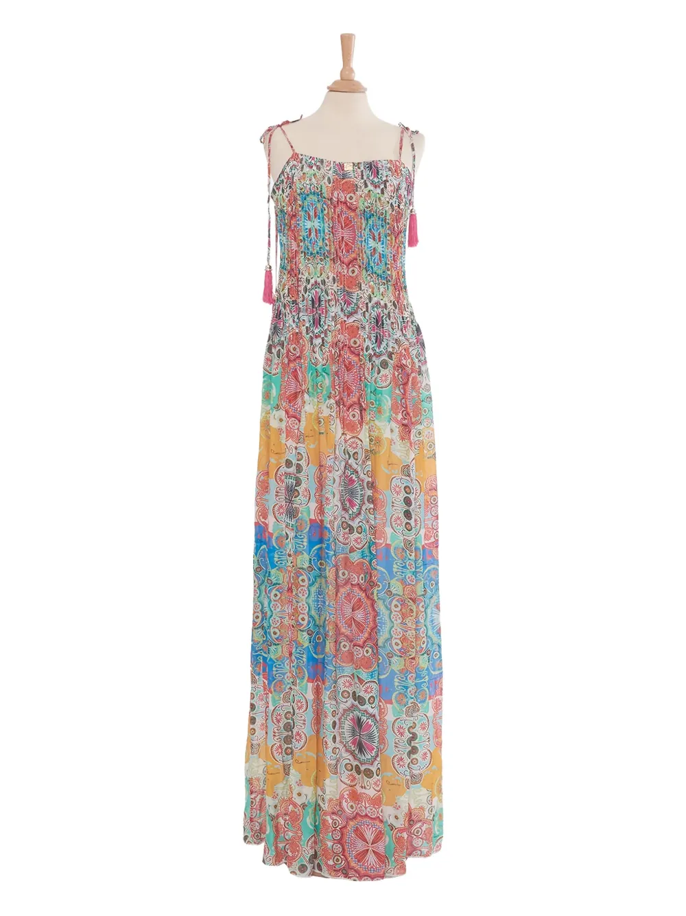 Pre-owned Roberto Cavalli Vintage  Patterned Pleated Maxi Dress In Green