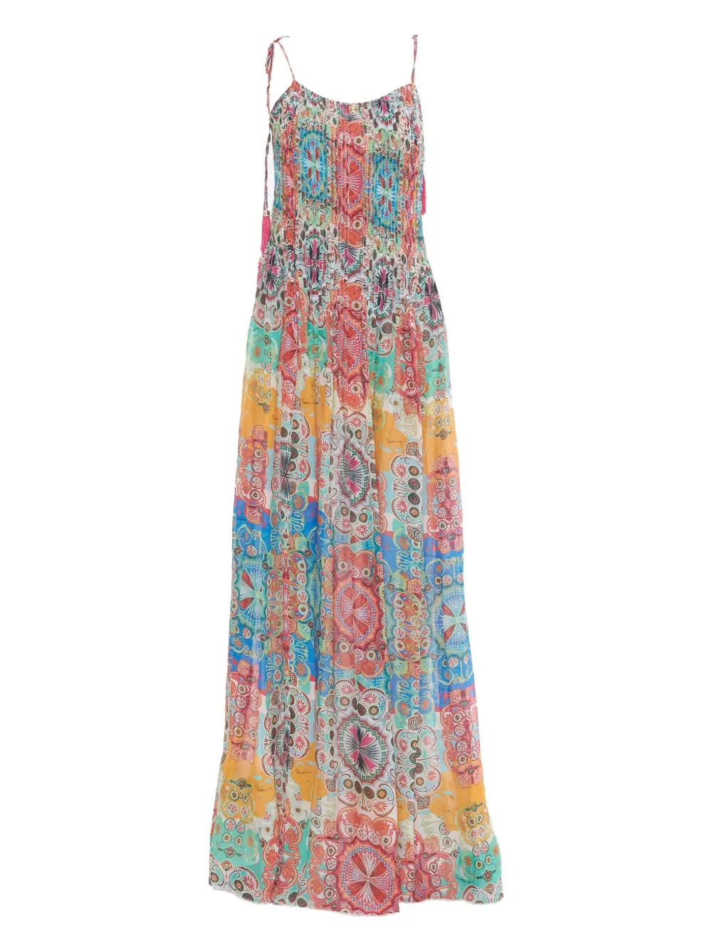 Pre-owned Roberto Cavalli Vintage  Patterned Pleated Maxi Dress In Green