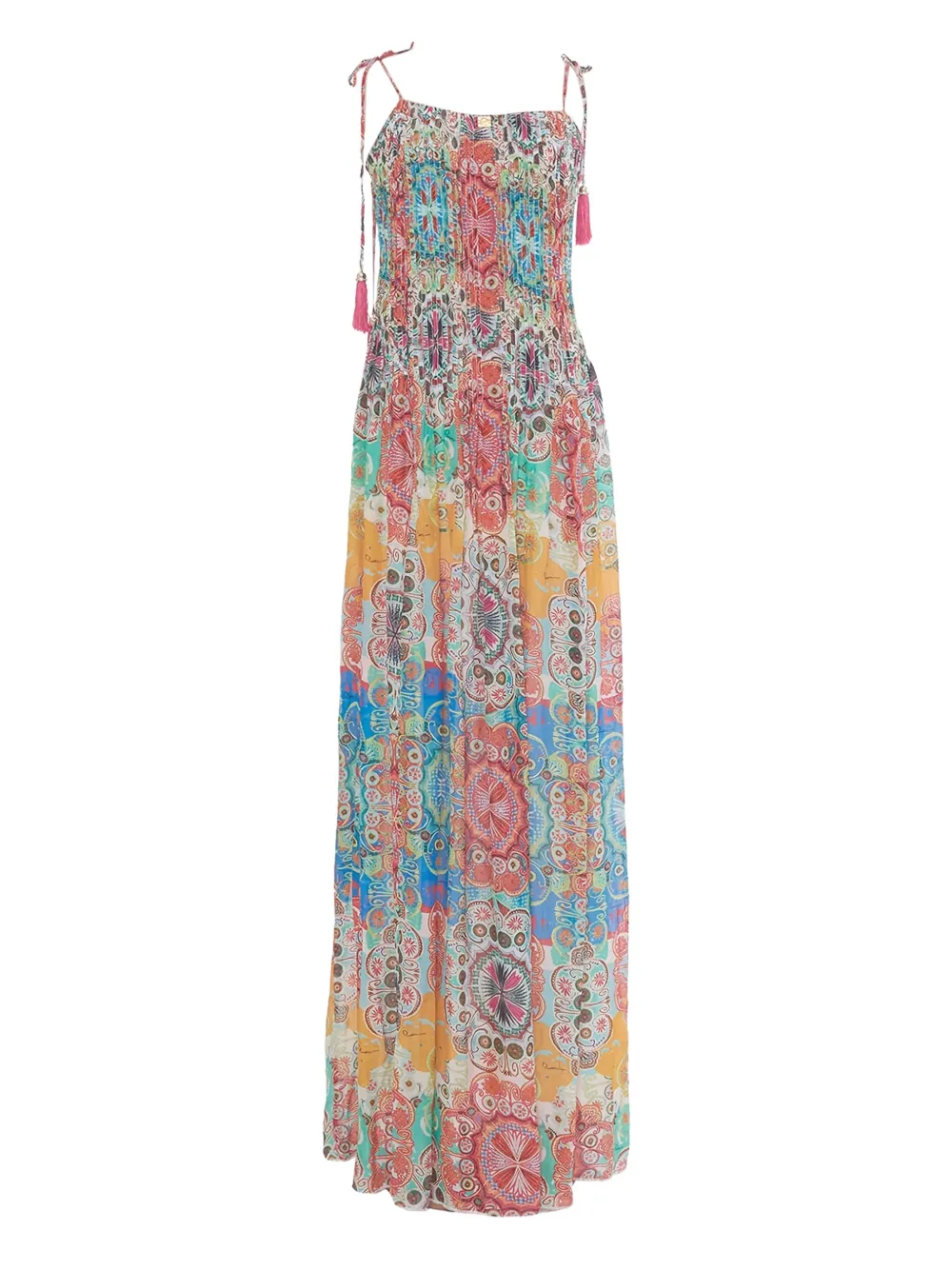 pre-owned patterned pleated maxi dress