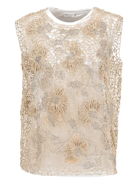 Brunello Cucinelli Vintage pre-owned floral-embroidered T-shirt 