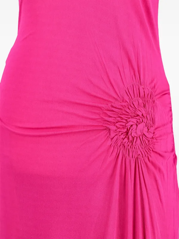 open lace back dress Emanuel Ungaro Fuchsia Sweetheart Ruched Beadwork Gown