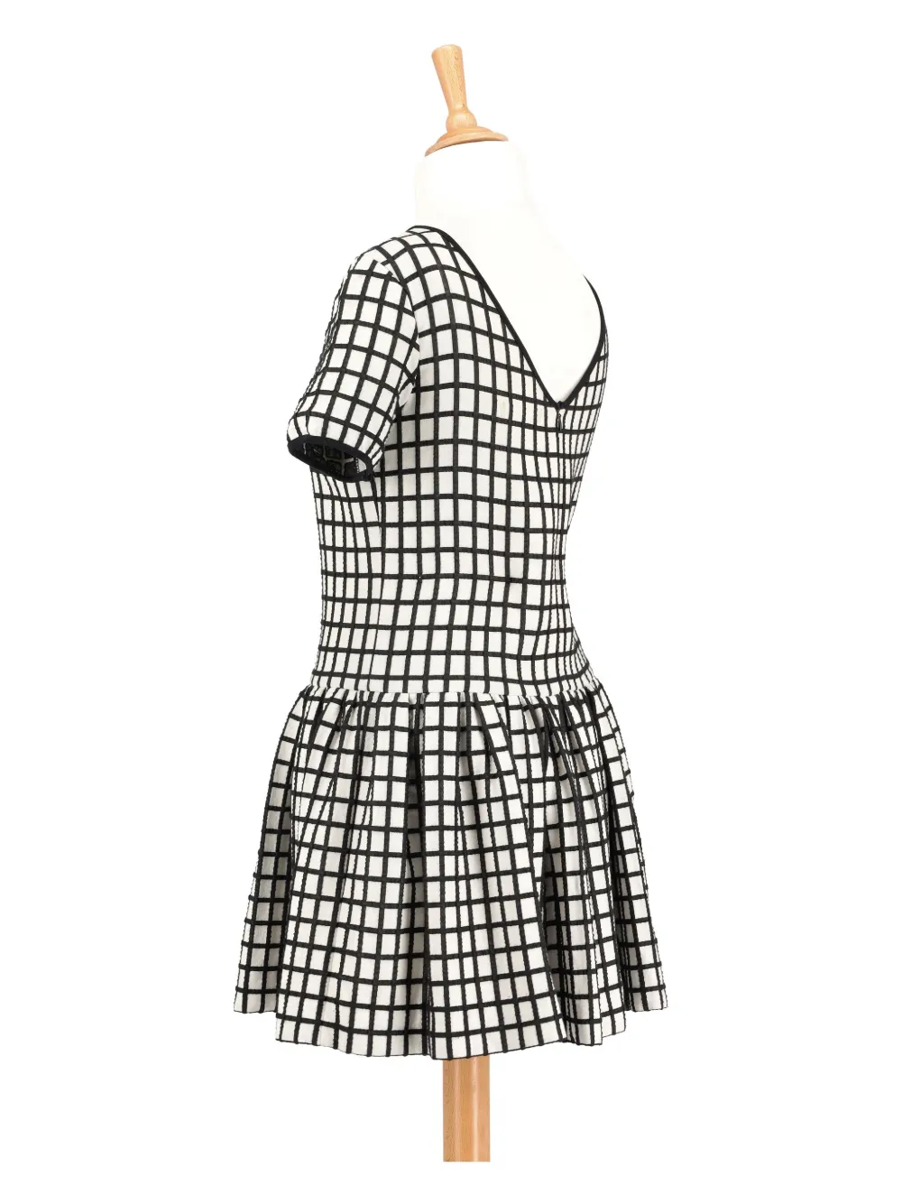 Pre-owned Annie P Check-pattern Dress In White