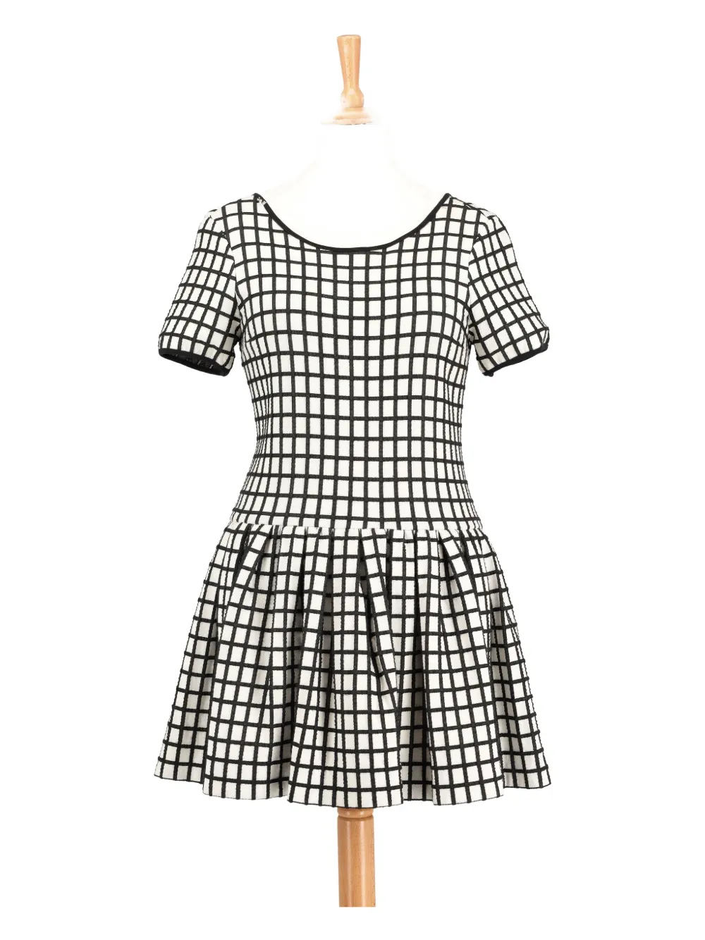 Pre-owned Annie P Check-pattern Dress In White