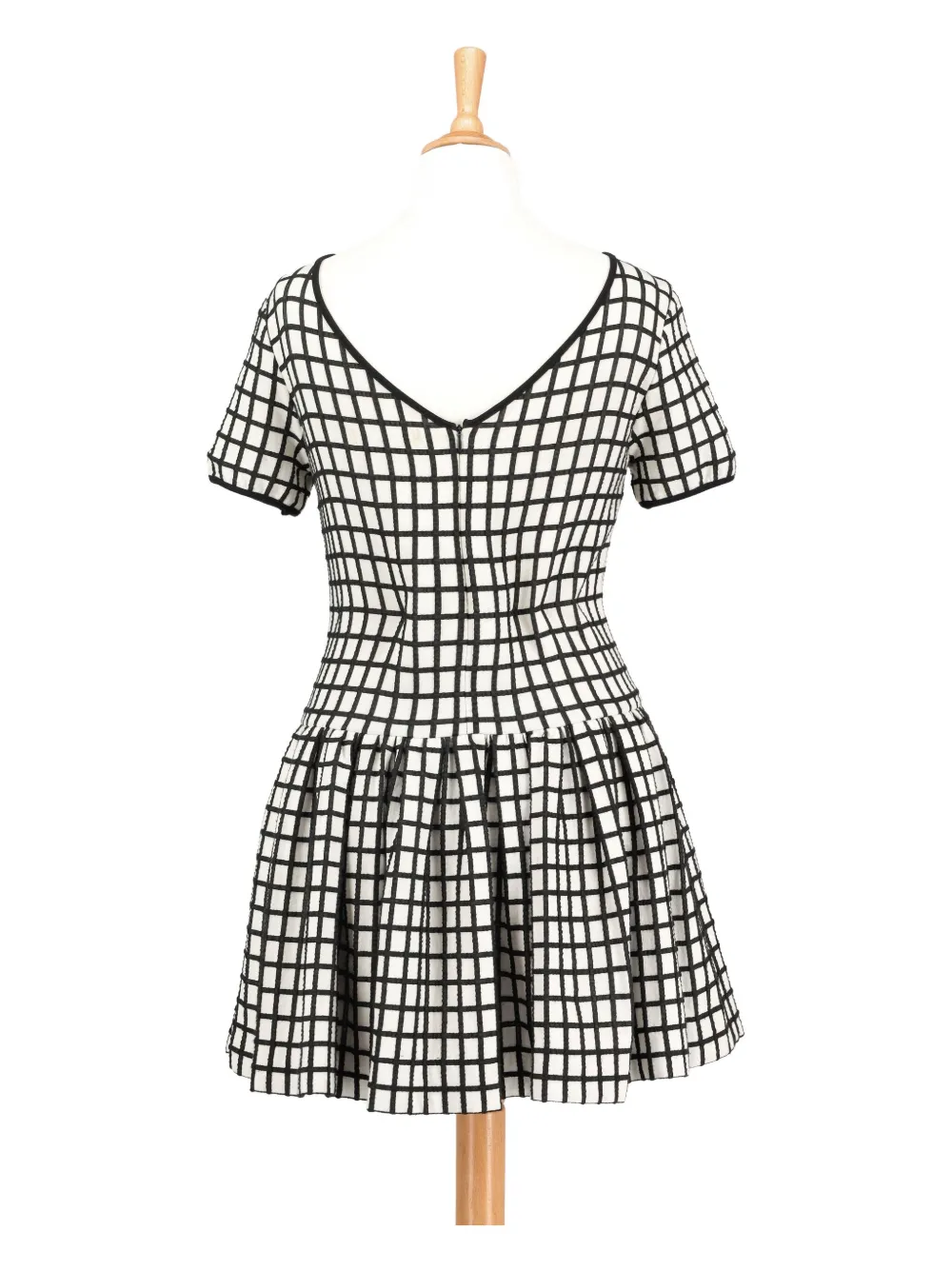 Pre-owned Annie P Check-pattern Dress In White