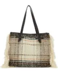 GIANNI CHIARINI Marcella fringe plaid tote bag - Neutrals