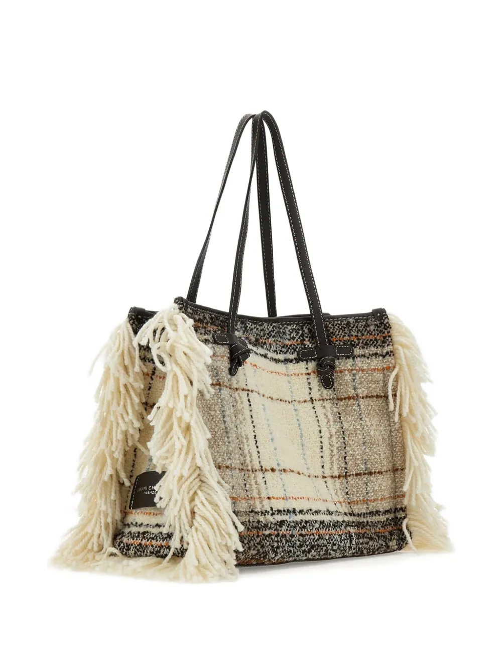 GIANNI CHIARINI Marcella geruite shopper met franje Beige