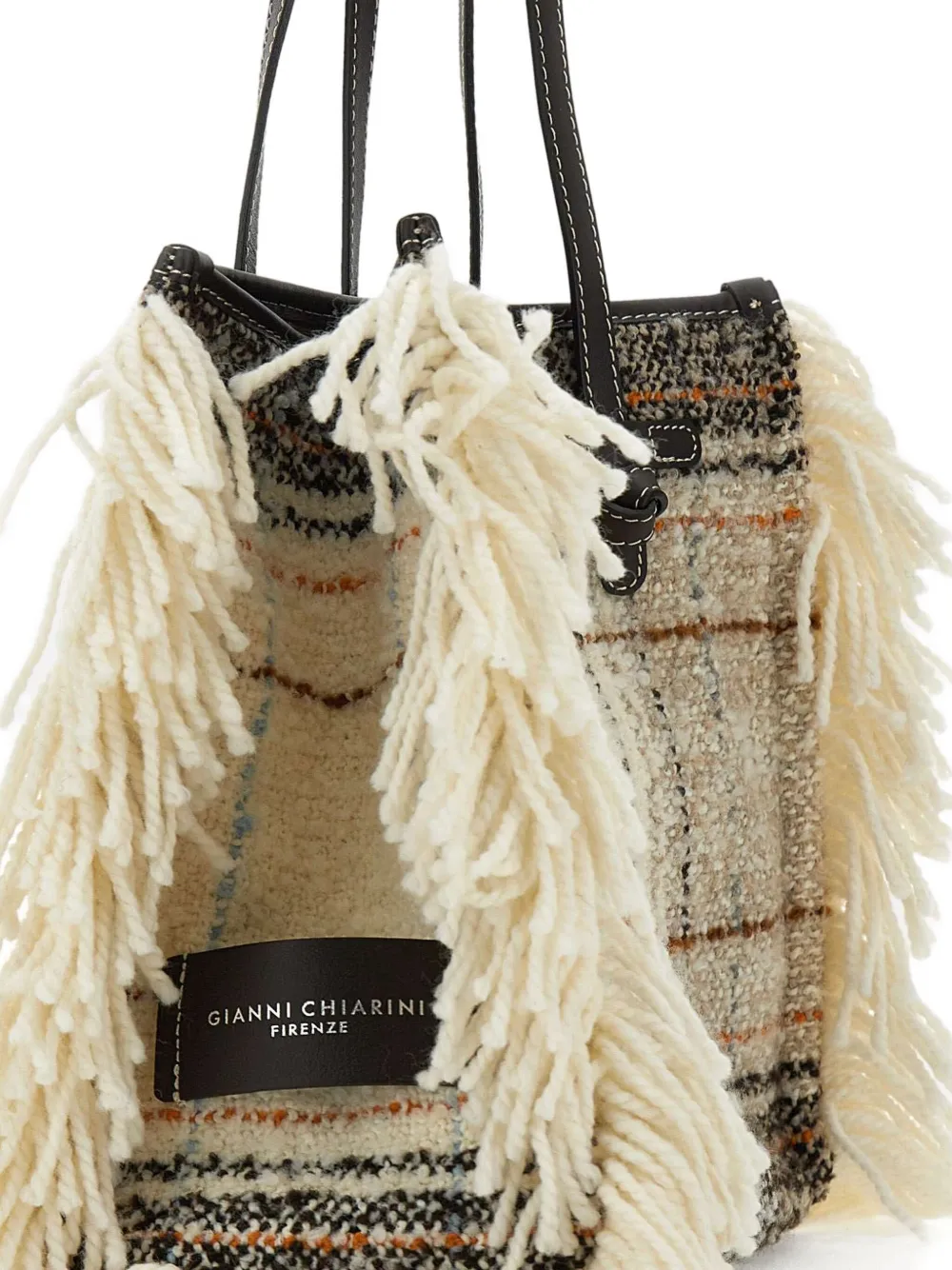 GIANNI CHIARINI Marcella geruite shopper met franje Beige