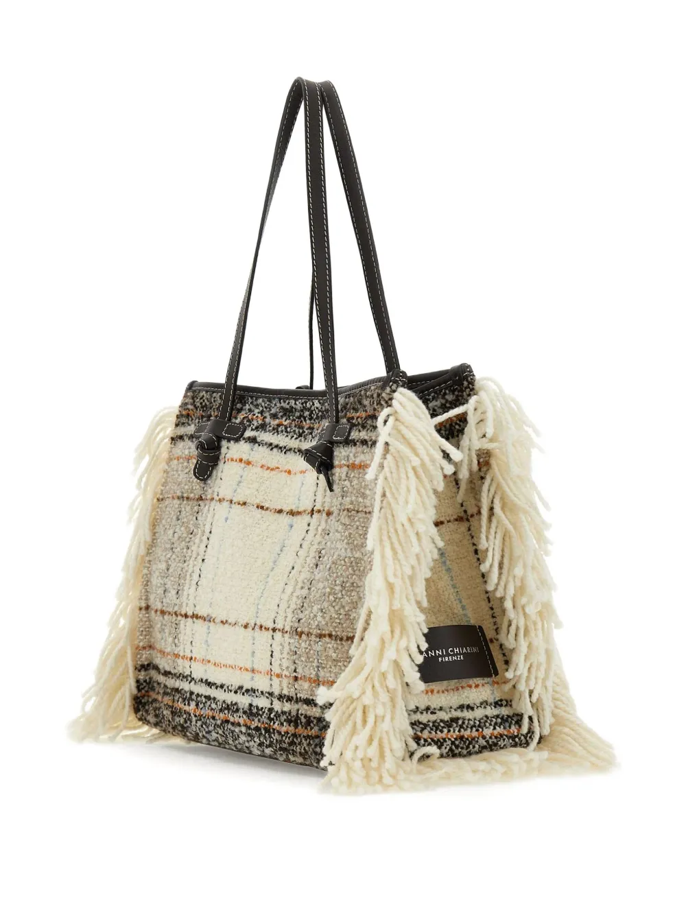 GIANNI CHIARINI Marcella geruite shopper met franje Beige