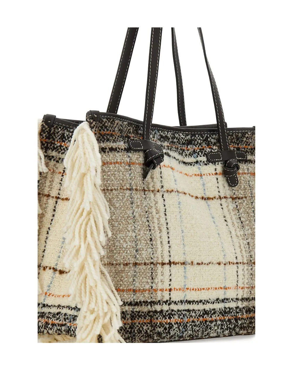 GIANNI CHIARINI Marcella geruite shopper met franje Beige