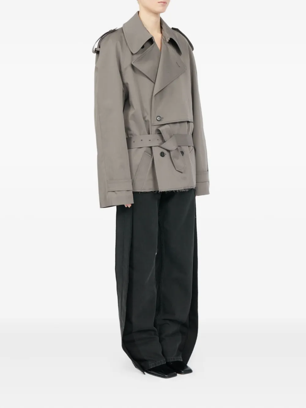MM6 Maison Margiela Trenchcoat met dubbele rij knopen en ceintuur Grijs