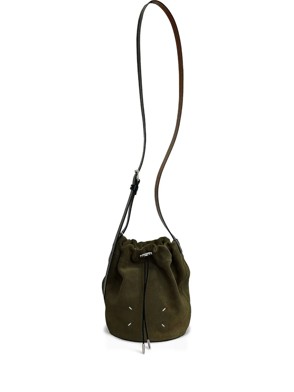 Maison Margiela Drawstring Leather Bucket Bag In Green