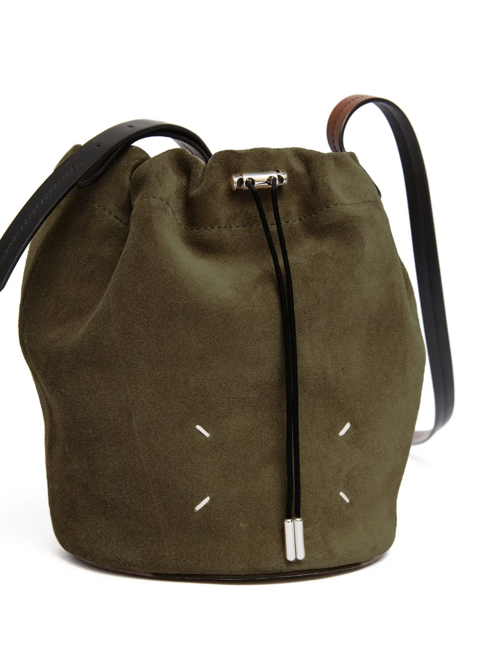 Maison Margiela Drawstring Leather Bucket Bag In Green