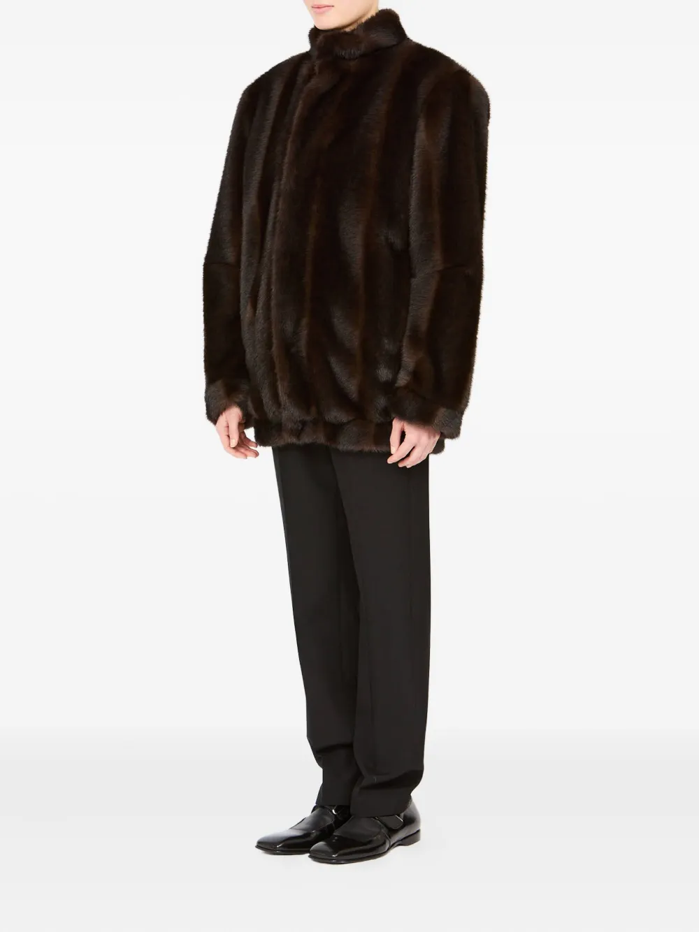 Mm6 Maison Margiela Luxurious Faux Fur High Collar Jacket In Brown