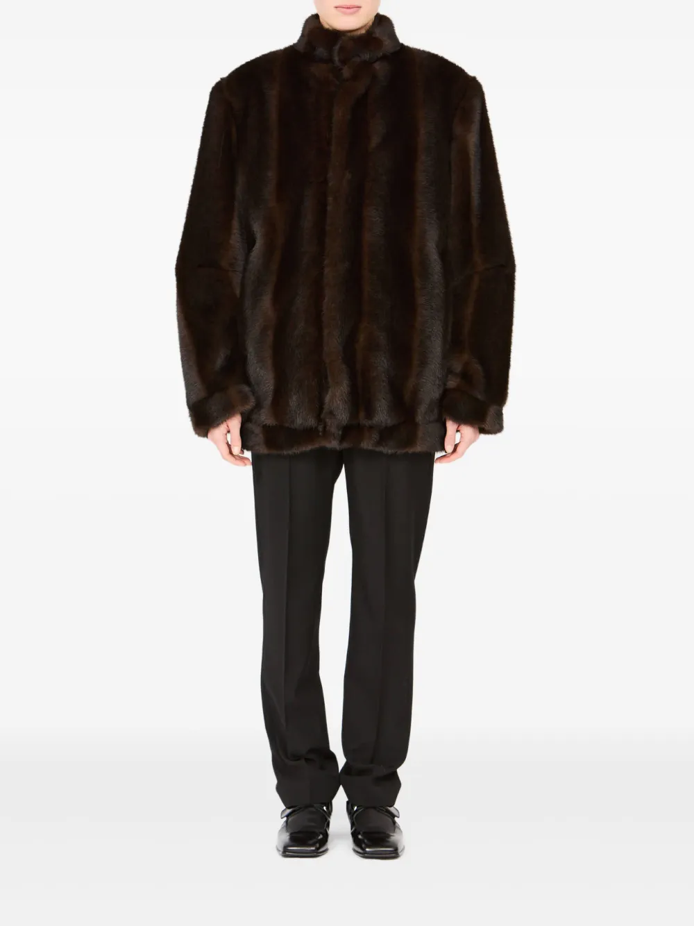Mm6 Maison Margiela Luxurious Faux Fur High Collar Jacket In Brown