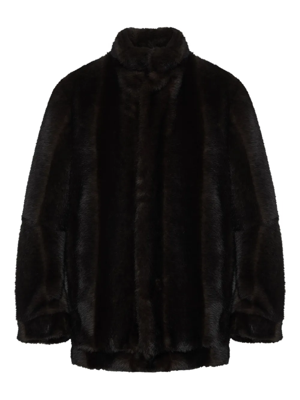 Mm6 Maison Margiela Luxurious Faux Fur High Collar Jacket In Brown
