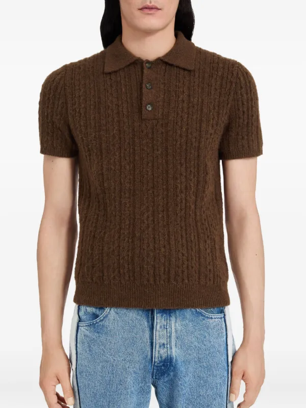 MM6 Maison Margiela cable-knit Polo Shirt | Brown | FARFETCH