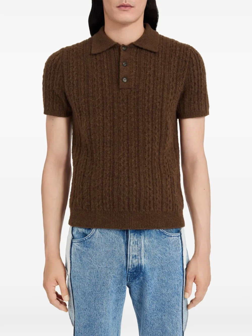 MM6 Maison Margiela Kabelgebreid poloshirt Bruin