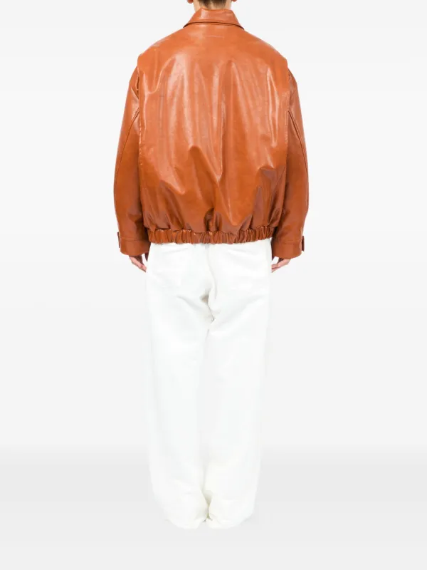 MM6 Maison Margiela ジップアップ レザージャケット | オレンジ