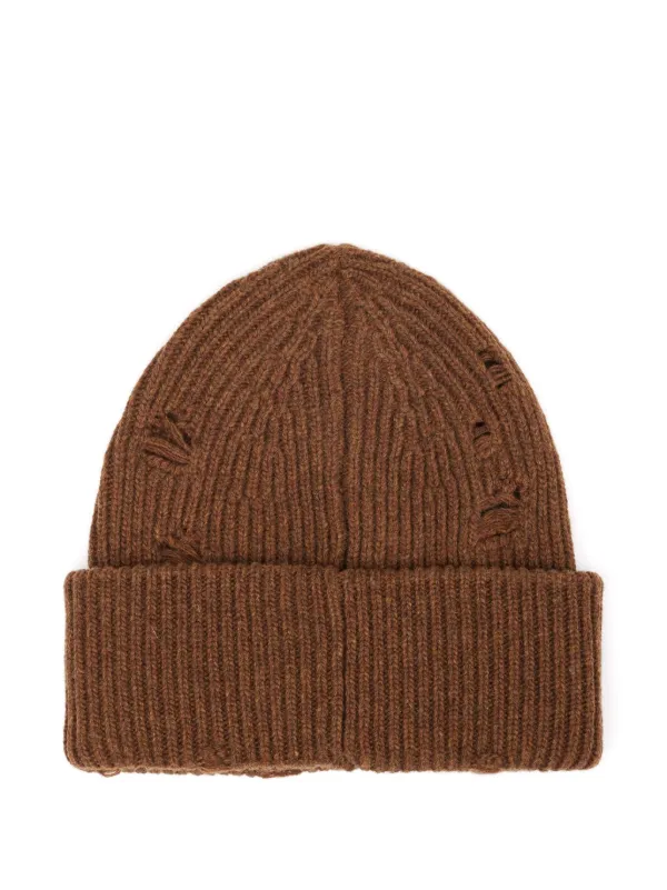 MM6 Maison Margiela ribbed-knit Beanie | Brown | FARFETCH