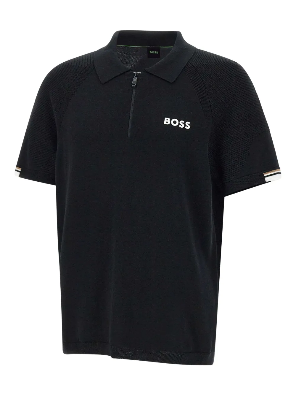 BOSS Poloshirt met hals met rits Zwart