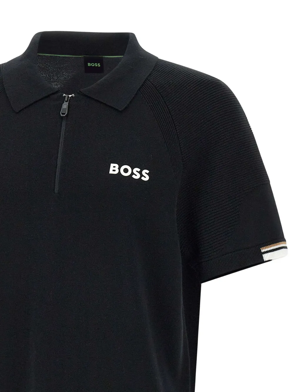BOSS Poloshirt met hals met rits Zwart