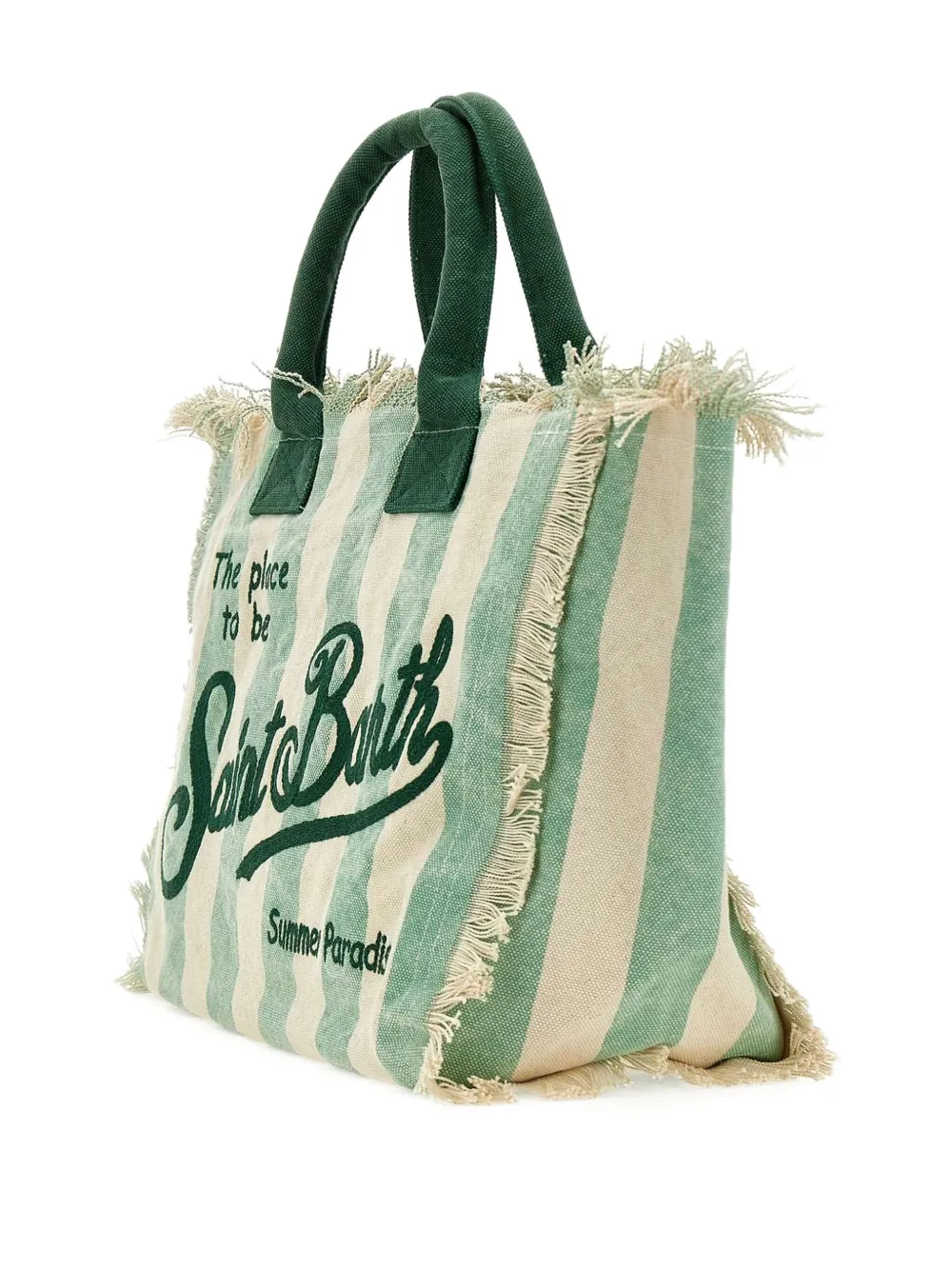 MC2 Saint Barth Vanity fringe-trimmed striped tote bag - Groen
