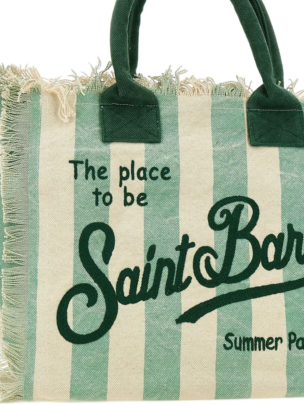 MC2 Saint Barth Vanity gestreepte shopper met franje Groen