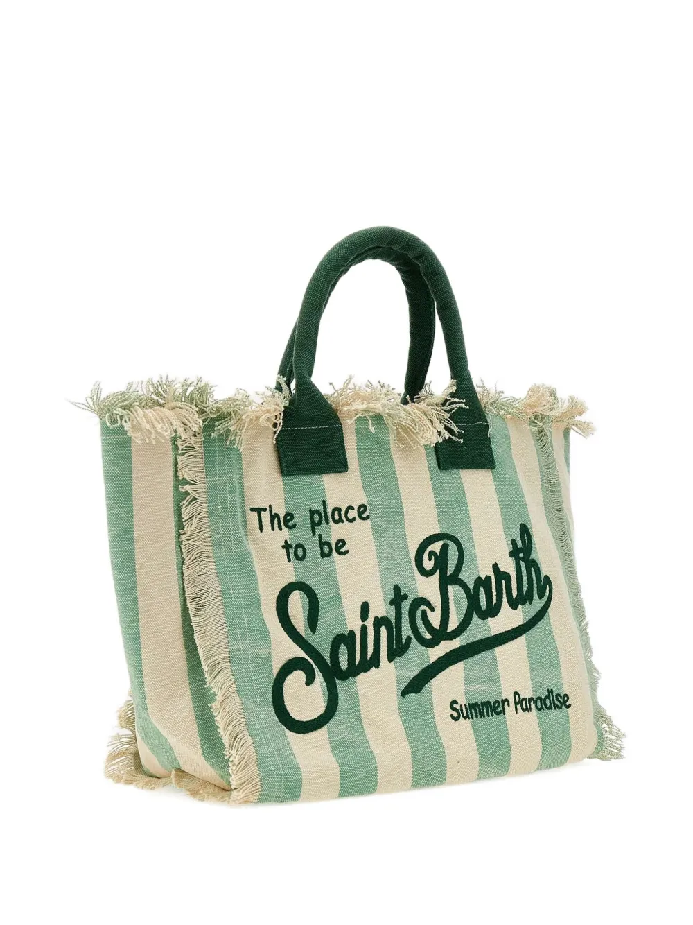 MC2 Saint Barth Vanity gestreepte shopper met franje Groen
