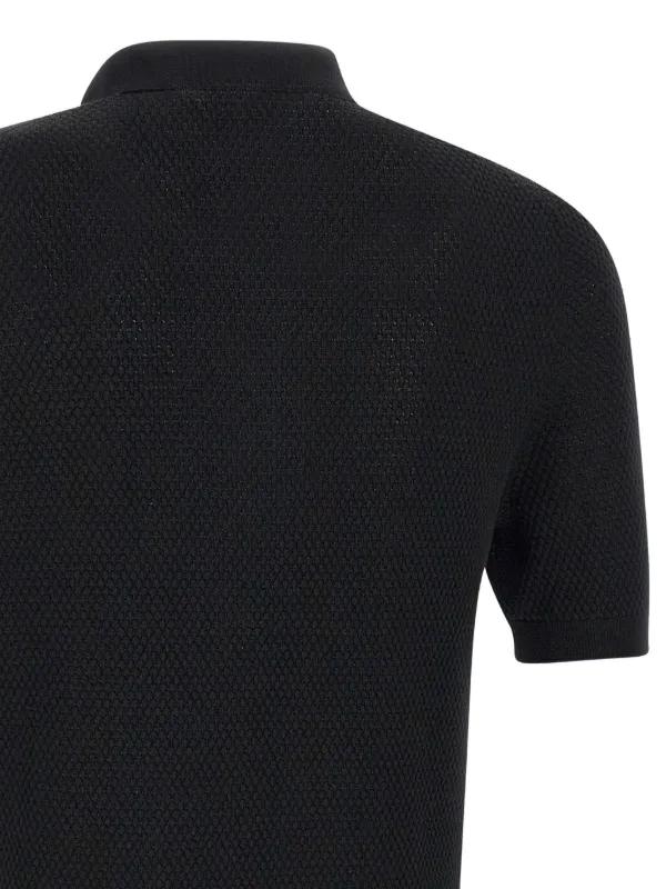 Gran Sasso textured-knit short-sleeve Polo Shirt | Black | FARFETCH TH