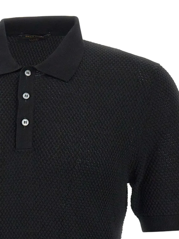 Gran Sasso textured-knit short-sleeve Polo Shirt | Black | FARFETCH IN