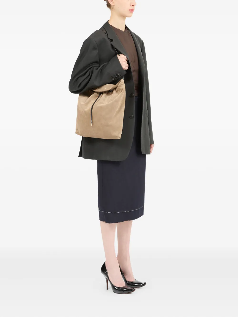 Maison Margiela Drawstring Leather Bucket Bag In Neutral