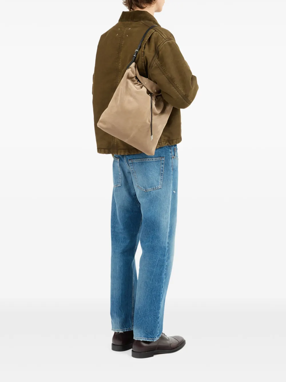 Maison Margiela Drawstring Leather Bucket Bag In Neutral