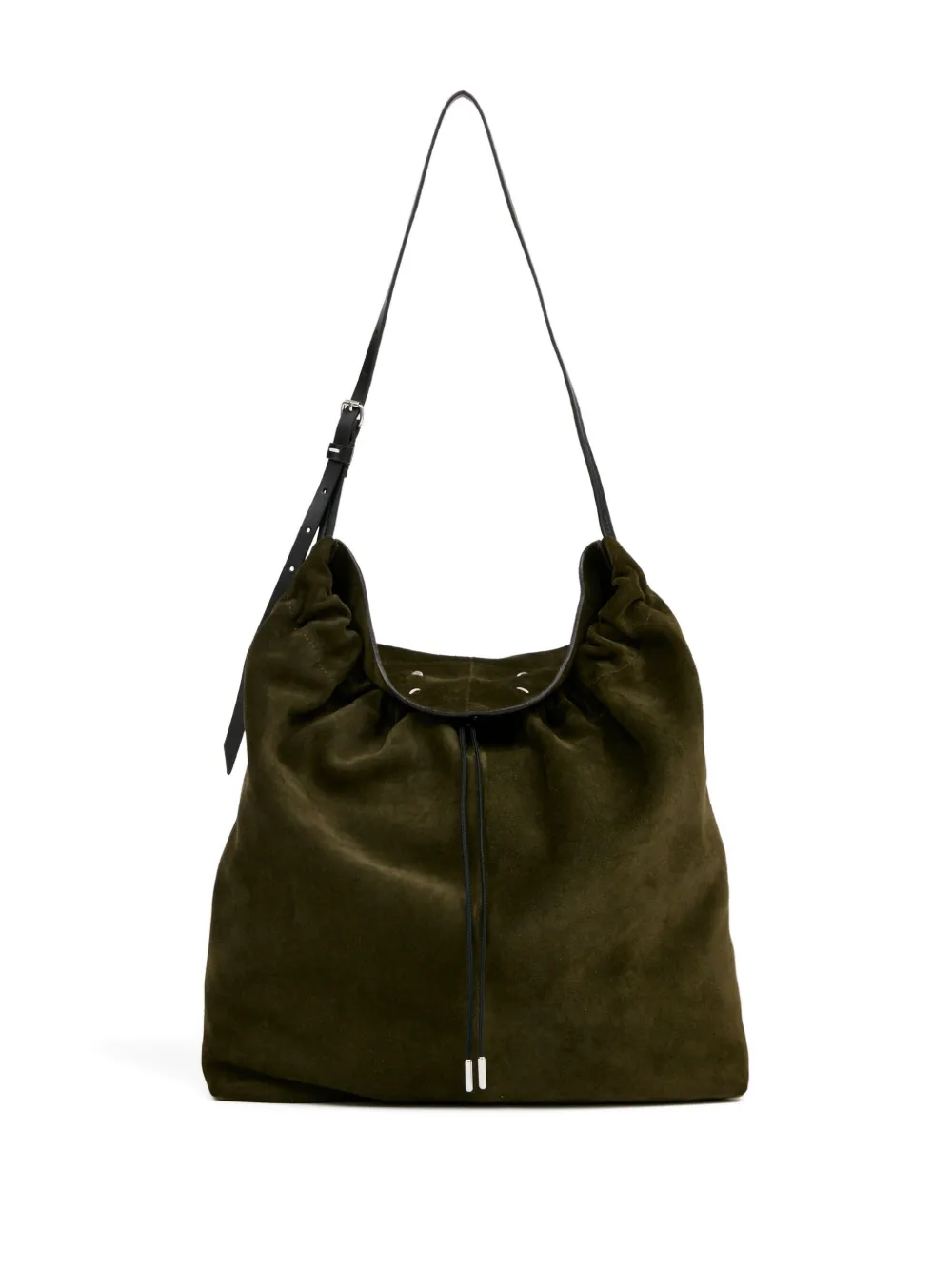 Maison Margiela Suede Drawstring Shoulder Bag In Green