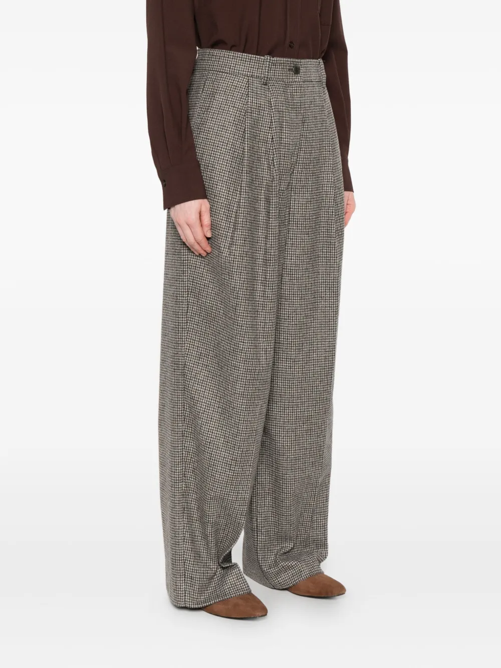 P.A.R.O.S.H. Broek met wijde pijpen en pied-de-poule print Grijs
