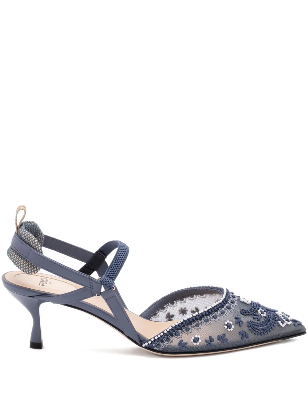 FENDI embroidered slingback pumps Blue