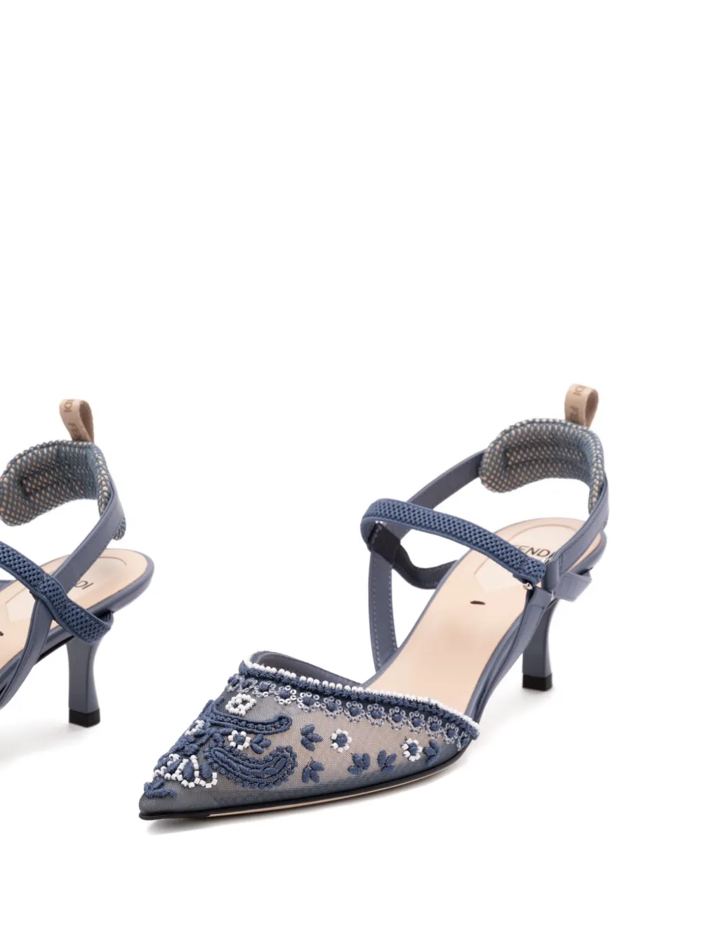 FENDI embroidered slingback pumps Blue