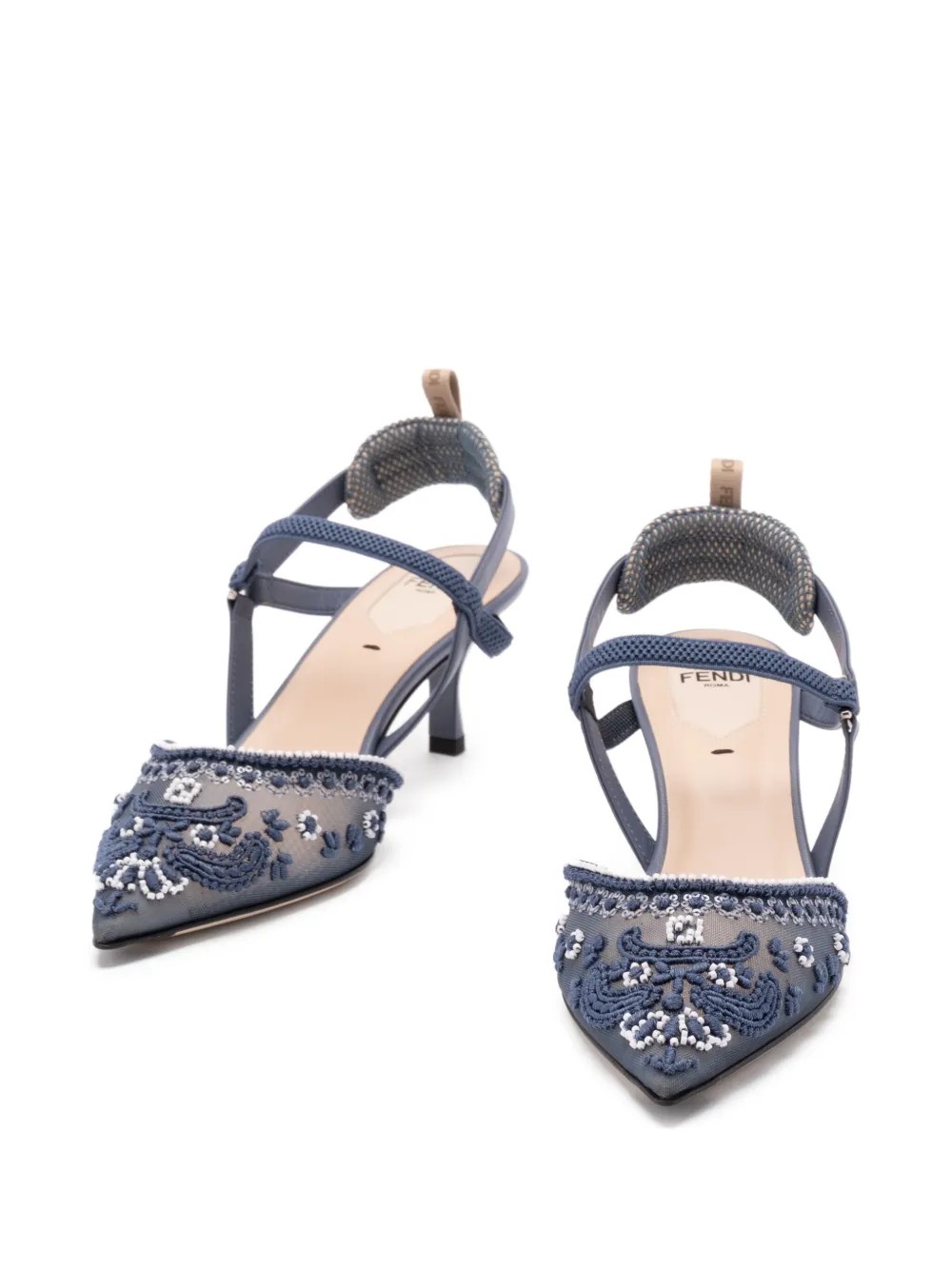 FENDI embroidered slingback pumps Blue